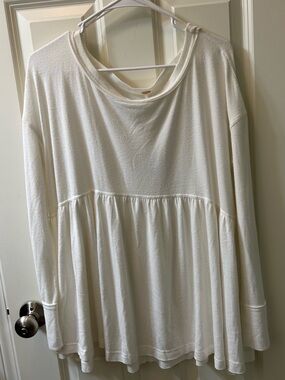 Free People Cream Peplum Long-Sleeve Tunic